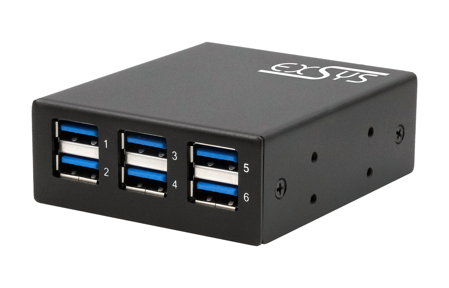 6-Port USB 3.2 Gen 1 Metall HUB mit 15KV ESD Schutz für Wand und DIN-Rail Montage, externer Schiebeschalter zur Auswahl der Spannungsversorung