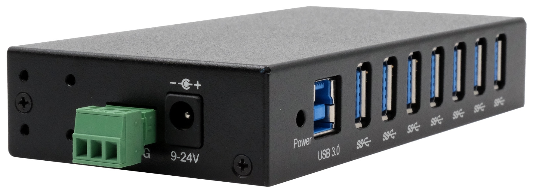 7-Ports USB 3.2 Gen 1 Metall HUB für Tisch, Wand und DIN-Rail, 15KV ESD Schutz 7-Ports USB 3.2 Gen 1 Metall HUB für Tisch, Wand und DIN-Rail, 15KV ESD Schutz
