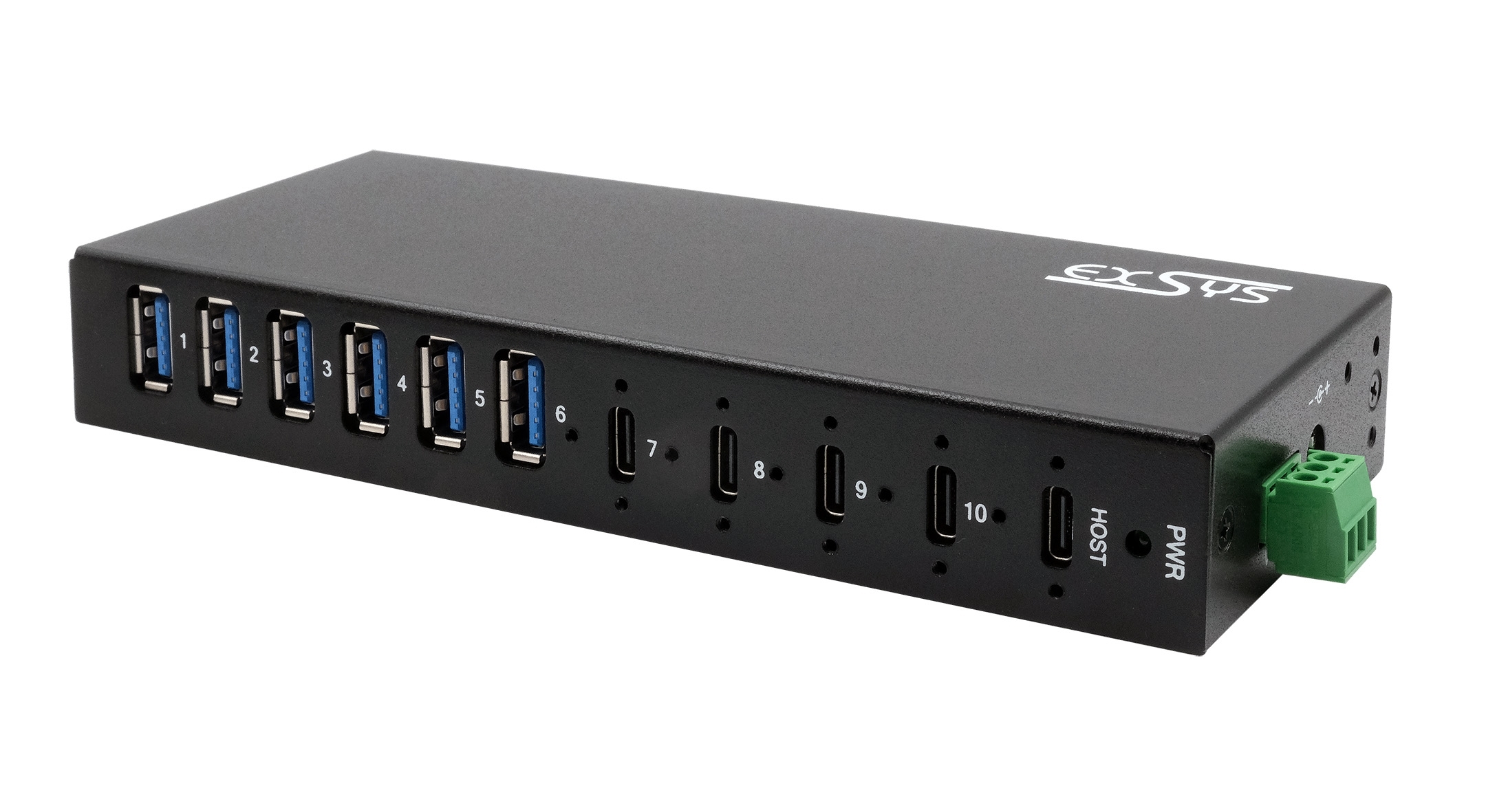 10 Port USB 3.2 Gen 2x1 Metall HUB mit 4x USB-C und 6x USB-A 3.2 Gen 1, für Tisch, Wand und DIN-Rail Montage 10 Port USB 3.2 Gen 2x1 Metall HUB mit 4x USB-C und 6x USB-A 3.2 Gen 1, für Tisch, Wand und DIN-Rail Montage