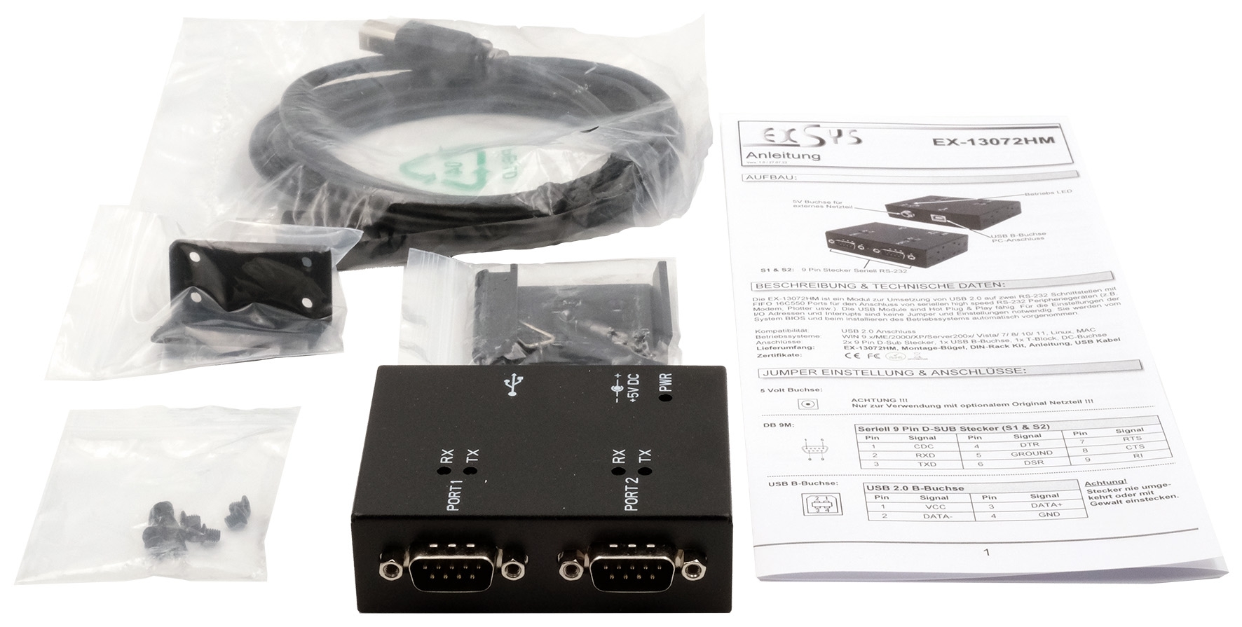 Emcotec R232 Box USB 2.0 to 2x serial RS-232 ports Metal box (FTDI Chipset) | EX-13072HM