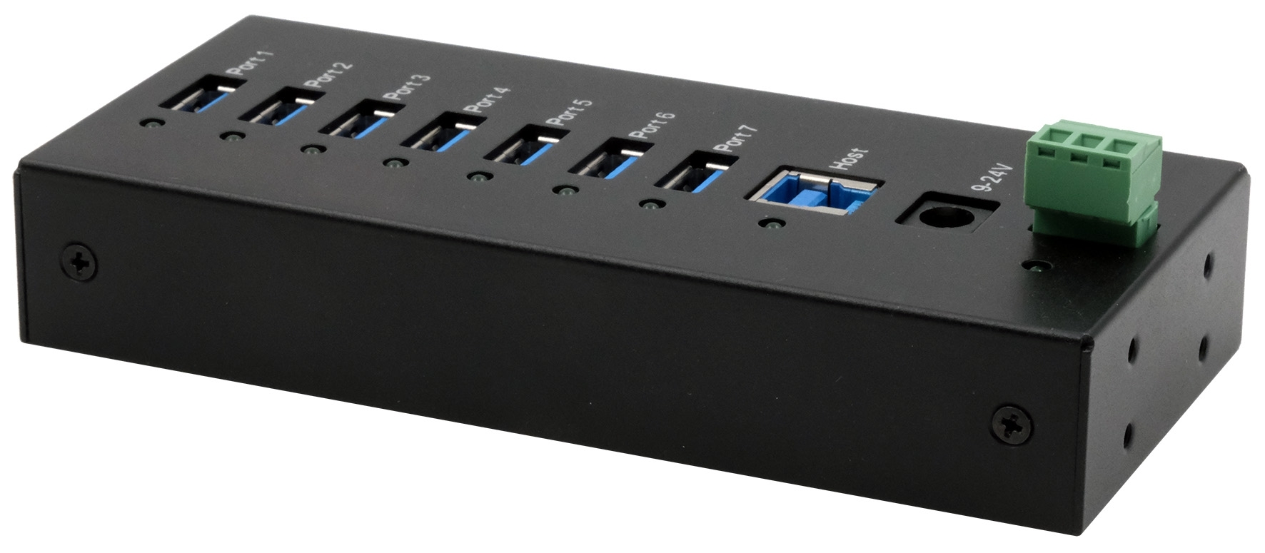 7-Port USB 3.2 Gen 1 Metal HUB with 15KV ESD Protection for wall and DIN-Rail mounting
