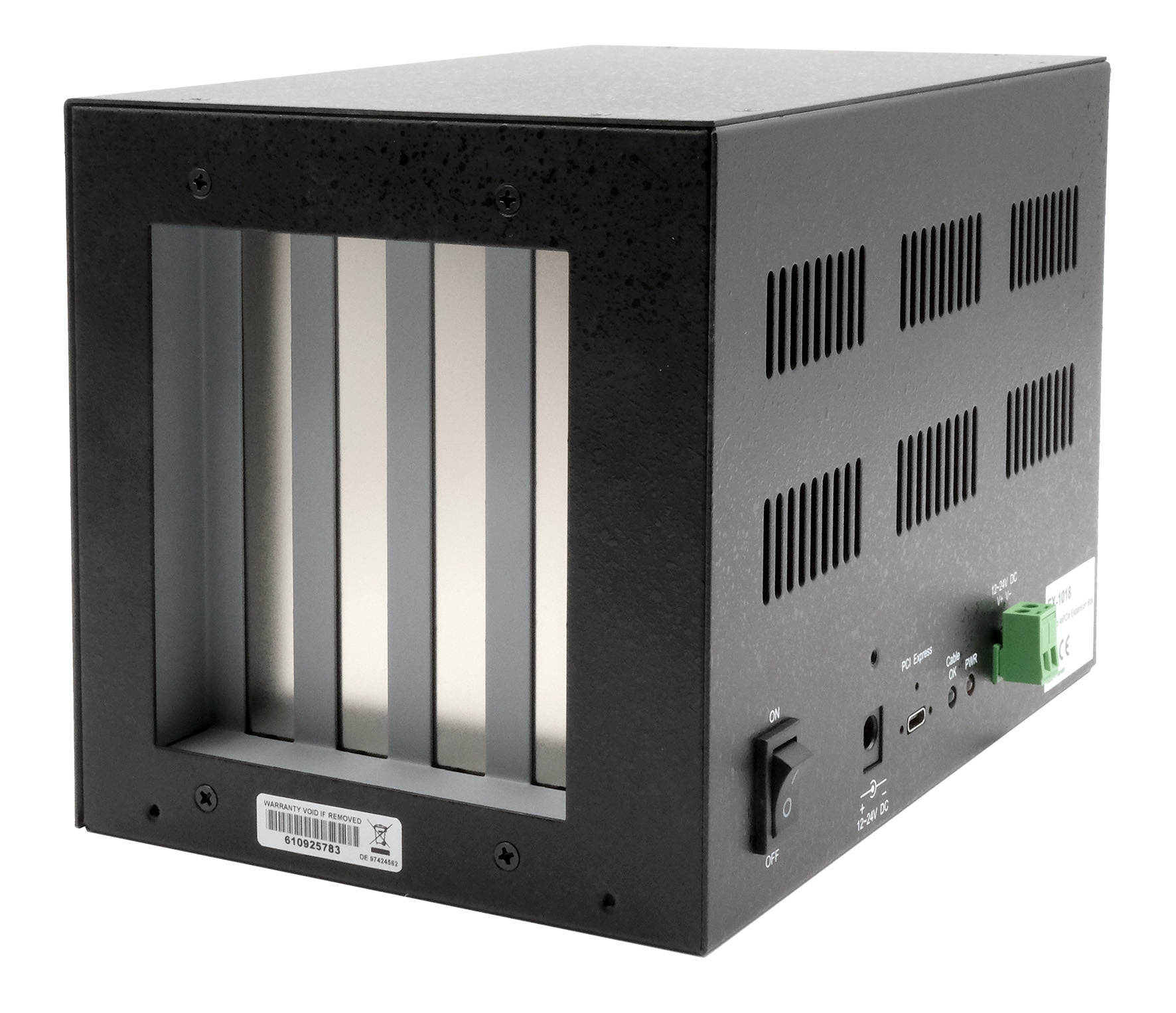 Expansion-Box mit 4x PCIe x1 Slots und PCIe x2 Host Card, für kurze Karten bis 20cm Expansion-Box mit 4x PCIe x1 Slots und PCIe x2 Host Card, für kurze Karten bis 20cm