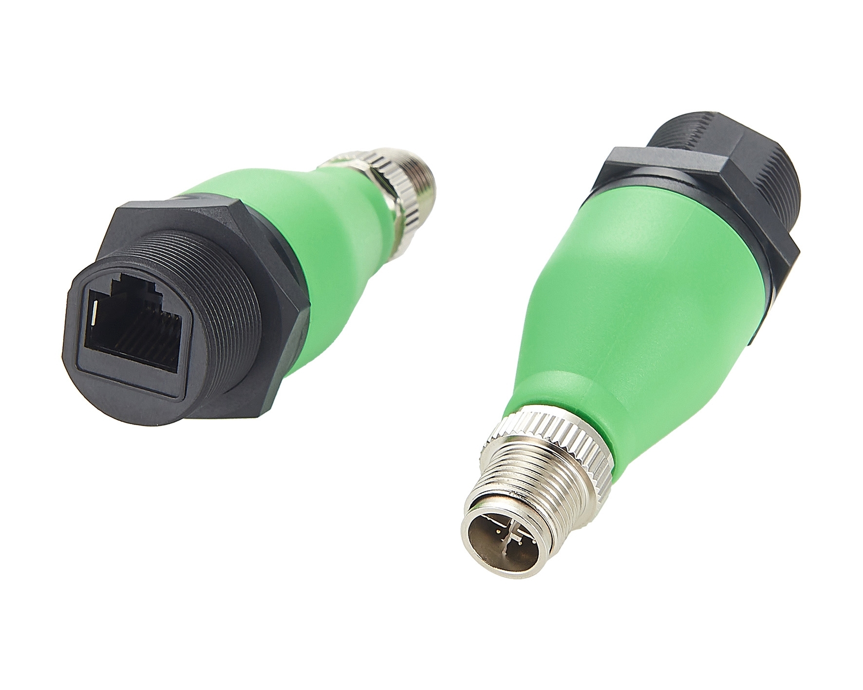 Adapter M12 X-code 8-pin Stecker auf RJ45 Buchse, wasserdicht IP67 Adapter M12 X-code 8-pin Stecker auf RJ45 Buchse, wasserdicht IP67