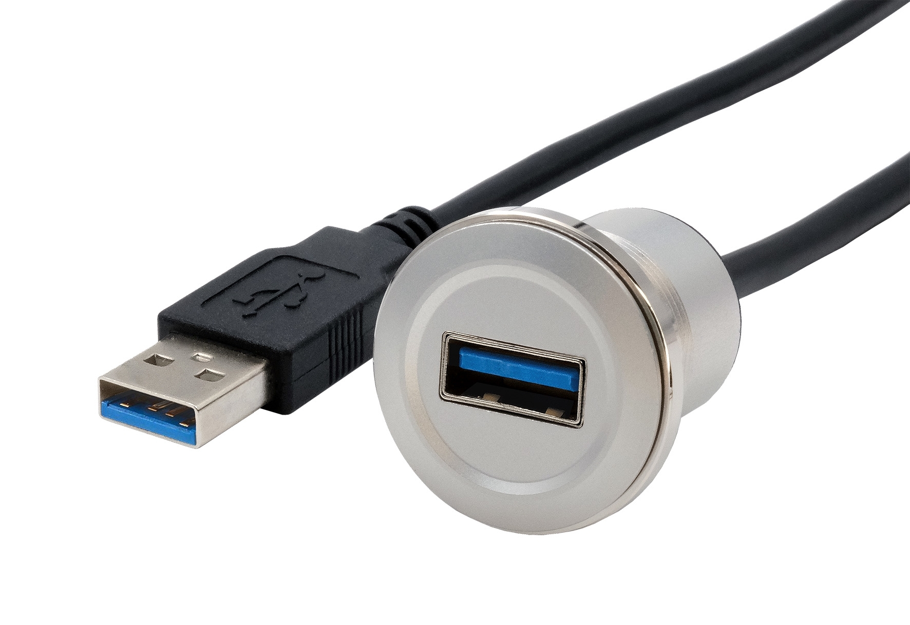 Panel mount adapter metal USB-A female to male, USB 3.2 Gen 1, 30cm