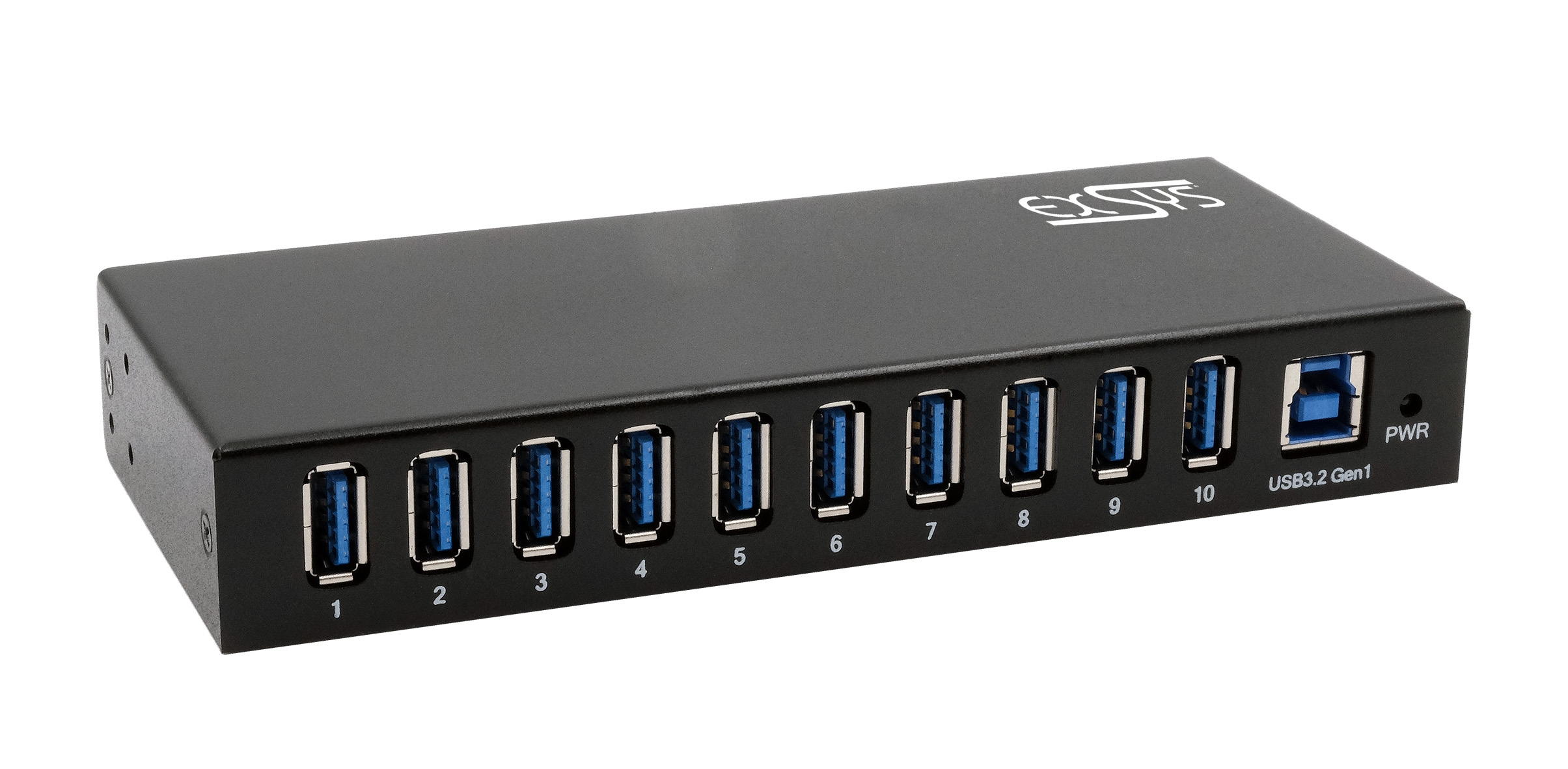 10-Port USB 3.2 Gen 1 Metall HUB für Tisch, Wand und DIN-Rail, 15KV ESD Schutz 10-Port USB 3.2 Gen 1 Metall HUB für Tisch, Wand und DIN-Rail, 15KV ESD Schutz