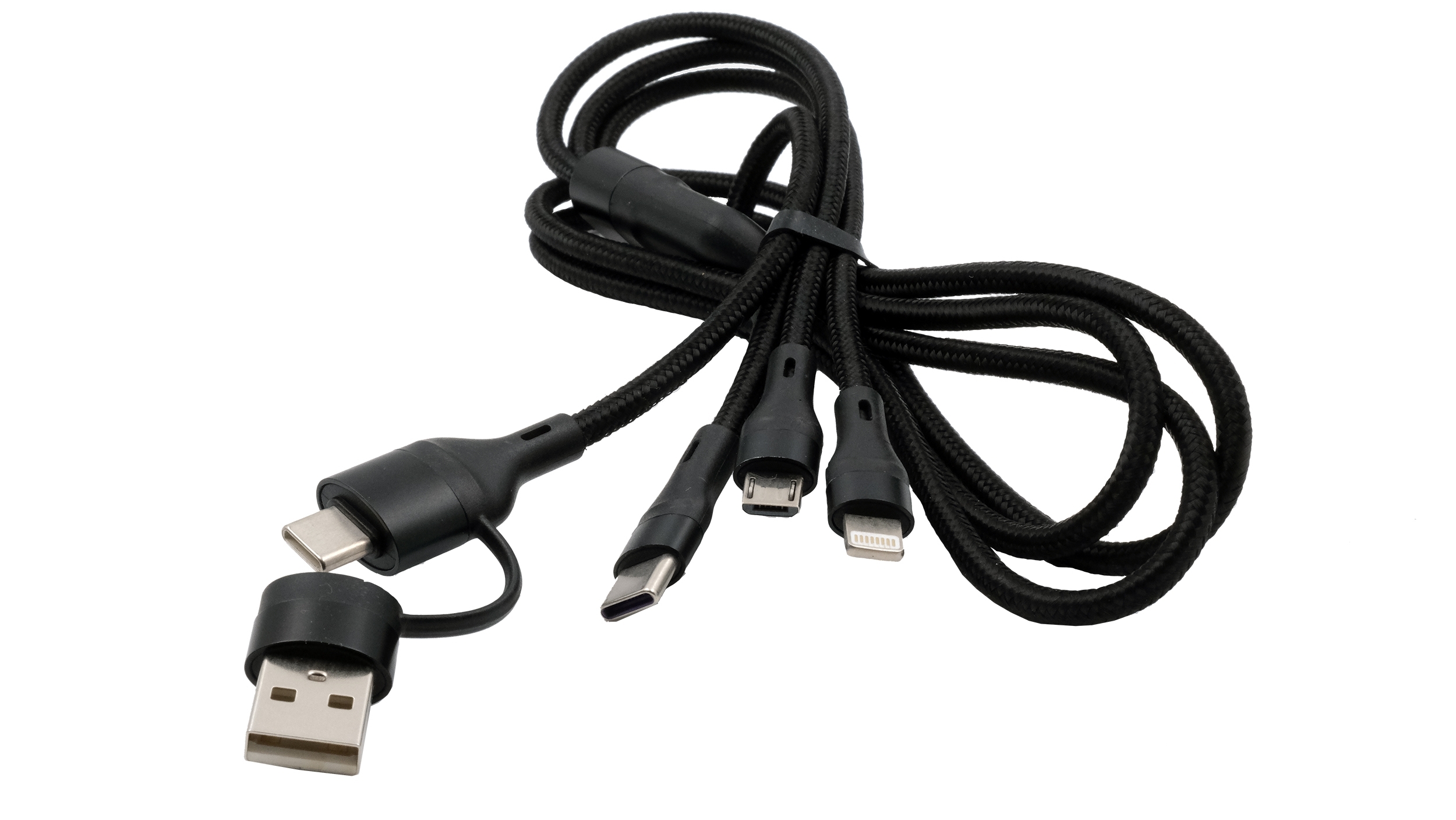 USB 2-to-3 charging cable, USB-C/A to USB-C/Micro-USB/Lightning, Nylon braid, 1.2m USB 2-to-3 charging cable, USB-C/A to USB-C/Micro-USB/Lightning, Nylon braid, 1.2m