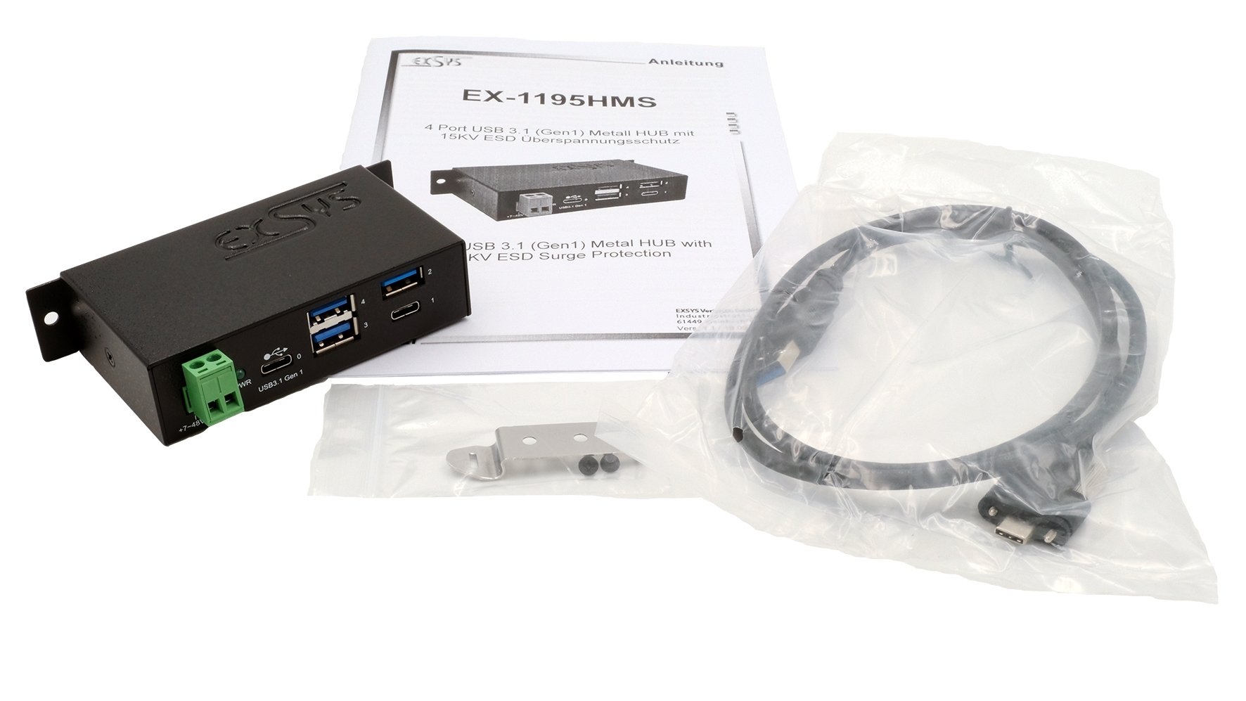 4 Port USB 3.2 Gen 1 Metall HUB mit 1x USB-C und 3x USB-A Ports, USB-C ...